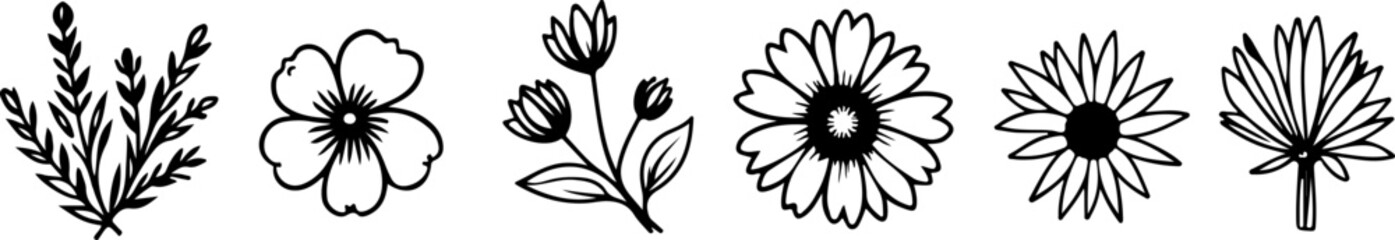 rtistic Collection of Rose Silhouettes and Abstract Tribal Flame Ornaments