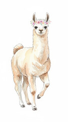 Obraz premium Watercolor Llama With Flower Crown Illustration For Cute, Whimsical, Or Farm-Themed Projects Stock