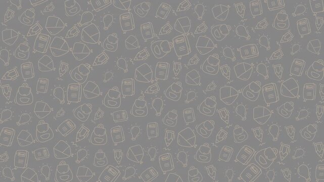 Repeating pattern of small cartoon figures on gray background. Suitable for backgrounds, posters, stationery, and childrens products. Great for playful designs.