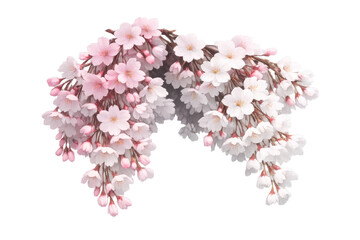 Obraz premium Cherry blossom branches with delicate pink and white sakura flowers blooming, isolated on transparent background