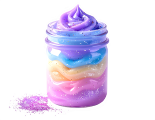 Colorful Slime in Glass Jar With Rainbow Layers.