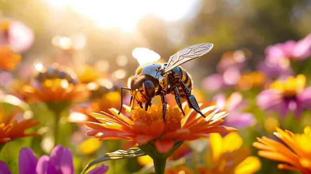 Honeybee Collecting Pollen on Bright Orange Blossom in Garden