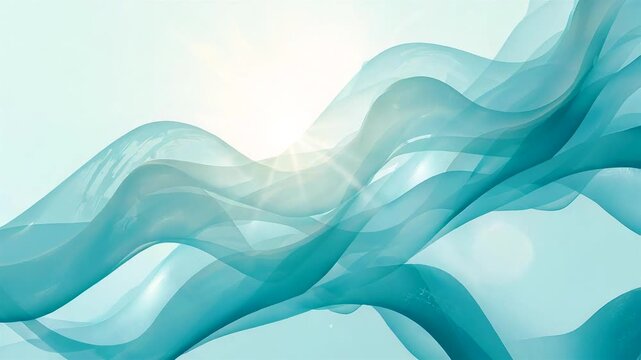 Flowing translucent turquoise silk waves swirling gently with soft sunlight glow ethereal abstract background calm serene texture