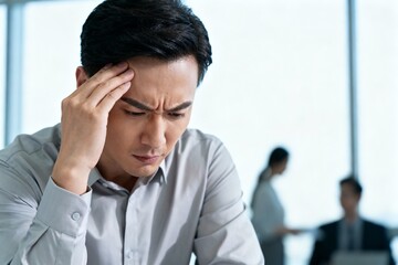 Man in office showing signs of stress