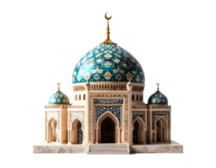 Isolated Mosque with Turquoise Tiled Dome and Arches.