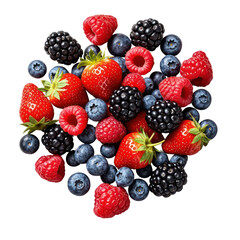 Floating Fresh Mixed Berries Isolated on Black Background, Generative AI