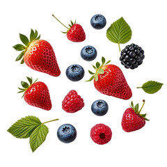 Floating Fresh Mixed Berries Isolated on Black Background, Generative AI