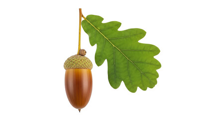 Fresh Green Oak Leaf And Brown Acorn On Black Background