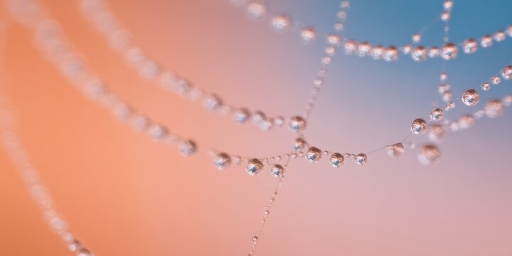 Premium Macro Nature Spider Web with Dew Drops Reflecting Neon Mint and Sofi Lilac - Inspiring Marketing Content