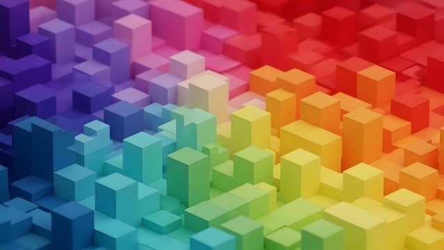 Vibrant colorful 3D pixelated cityscape - Powered by Adobe