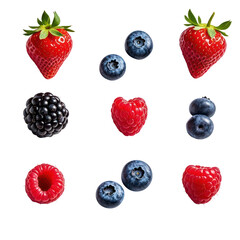 Floating Fresh Mixed Berries Isolated on Black Background, Generative AI