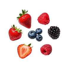 Floating Fresh Mixed Berries Isolated on Black Background, Generative AI