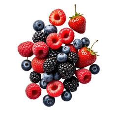 Floating Fresh Mixed Berries Isolated on Black Background, Generative AI