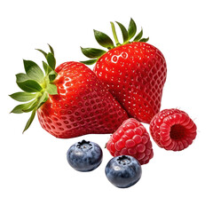 Floating Fresh Mixed Berries Isolated on Black Background, Generative AI