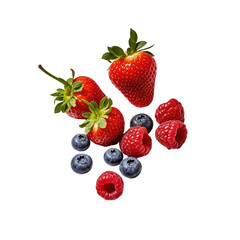 Floating Fresh Mixed Berries Isolated on Black Background, Generative AI