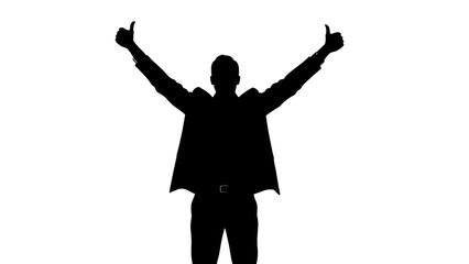 Man Silhouette Giving Double Thumbs Up With Neon Outline