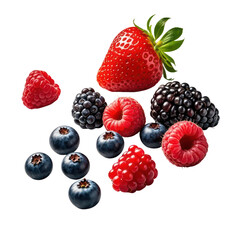 Floating Fresh Mixed Berries Isolated on Black Background, Generative AI