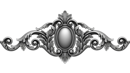 Ornate Silver Baroque Scrollwork Ornament With Oval Medallion