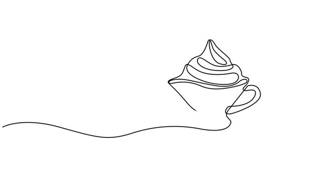 Cup ice cream single line drawing animation video. Full length one line drawing, Cup ice cream continuous one line drawing animation video, Full length single line animation. fresh delicious sundae.