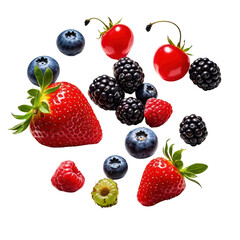 Floating Fresh Mixed Berries Isolated on Black Background, Generative AI