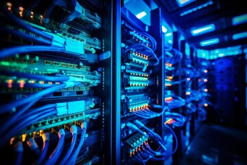 Server racks filling a data center, indicating technology and digital connectivity