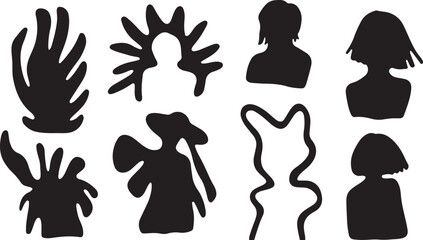 Black silhouettes of people and hands on white background