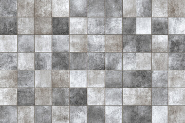 Fototapeta premium A textured mosaic of square tiles in shades of grey and beige