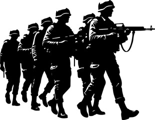 USA Soldier Squad Silhouette Marching with Rifles