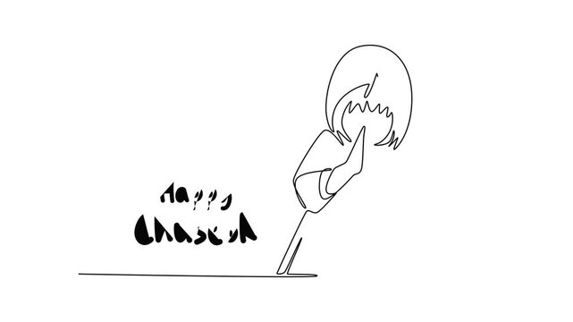 Little girl wearing a Traditional Hanbok dress and praying. Chuseok Day concept. Single line draw design. Full length animation illustration. High quality 4k footage