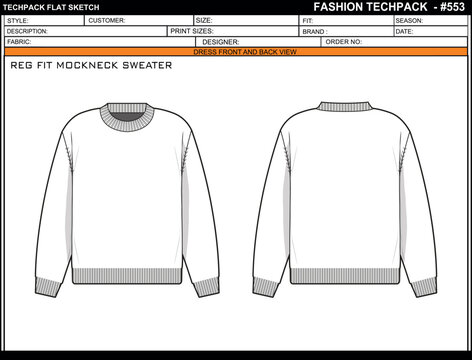 REG FIT MOCKNECK SWEATER EASY EDITABLE EMPTY TECHPACK LAYOUT TEMPLATE DESIGN