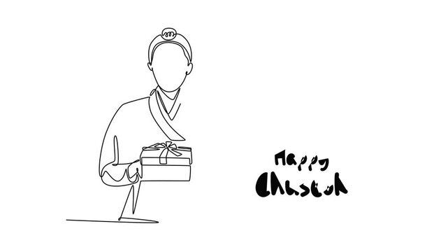 Chuseok Day concept. Single line draw design. Full length animation illustration. High quality 4k footage