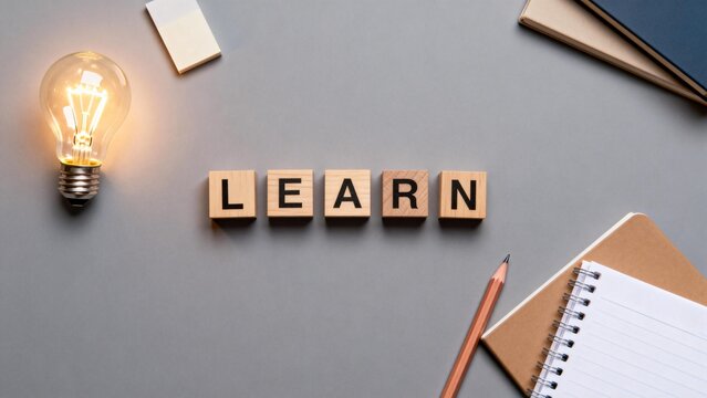 Learn concept with light bulb and blocks