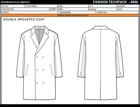 DOUBLE BREASTED COAT EASY EDITABLE EMPTY TECHPACK LAYOUT TEMPLATE DESIGN