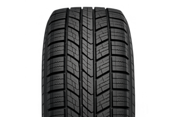 Car tire tread providing safety and grip for vehicles, new automotive rubber product on transparent background