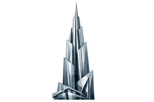 Futuristic skyscraper building with modern glass architecture creating a tall urban tower on transparent background