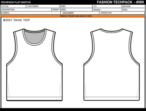 BOXY TANK TOP EASY EDITABLE EMPTY TECHPACK LAYOUT TEMPLATE DESIGN