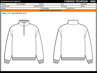 REG FIT QUARTER ZIP EASY EDITABLE EMPTY TECHPACK LAYOUT TEMPLATE DESIGN © JUSTBEGINNS
