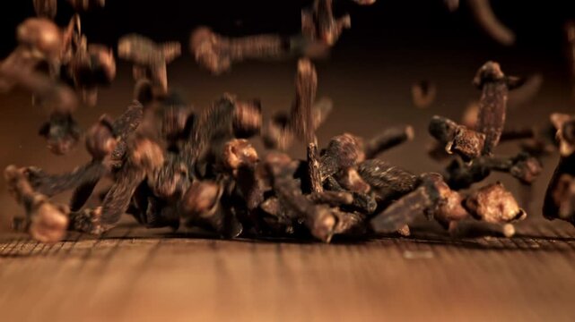 Super slow motion clove spices . Filmed on a high-speed camera at 1000 fps. High quality FullHD footage