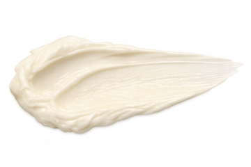 Beige cosmetic cream smear isolated on transparent background, showing thick textured lotion swatch for beauty product branding