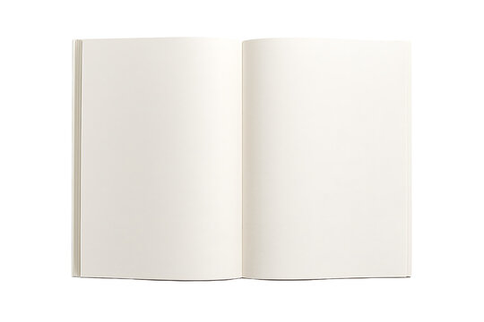 Open blank book mockup with clean white pages for magazine or catalog design isolated on transparent background