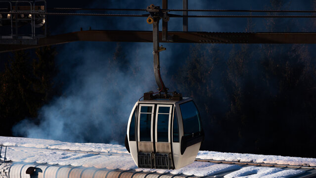 Gandola of skilift on upper base on the winter ski resort in Italy during day light