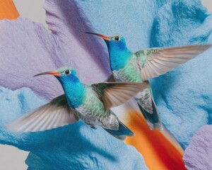 Obraz premium Dynamic Hummingbirds with Vibrant Flower Premium Wildlife Content for Modern Marketing, Social Media and Advertising Campaigns