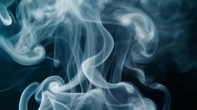 Abstract beautiful white smoke moves slowly on a black background. Smooth flowing vapor rising effect loopable asset for VFX and overlays.