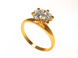 Luxury Gold Ring with Diamond Gemstone 3D Vector Illustration isolated on white background