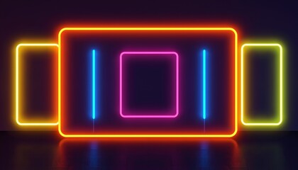 Vibrant Neon Rectangles Glowing Against Transparent