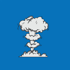Cartoon mushroom cloud explosion on blue background © Designbyhillah