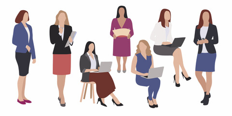 Diverse group of professional women in various business attire and poses