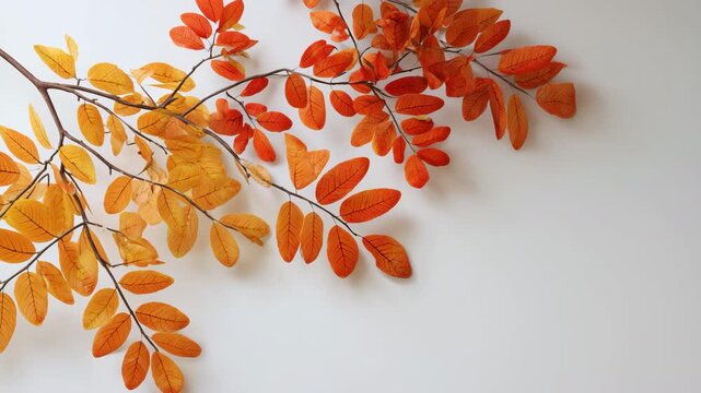 白背景に秋の葉が広がるシンプルな季節素材