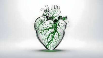 Transparent human heart with green vascular system