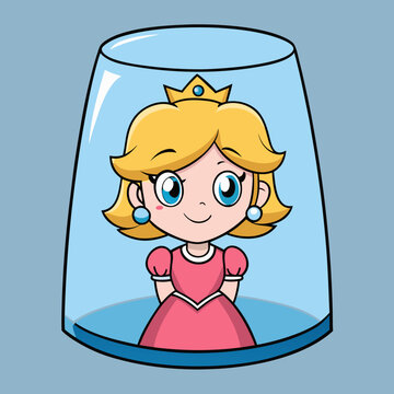 Princess Peach trapped in glass dome cartoon illustration